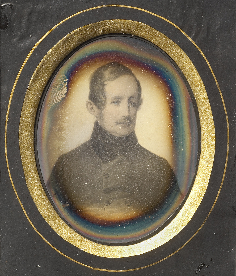 Daguerreotype of Duke Wilhelm of Nassau (1792–1839). Duke Wilhelm was Queen Sofia's father. Since the birth of photography is usually attributed to 1839 and Duke Wilhelm died in August that year, it is reasonable to assume that the portrait dates from 1839.