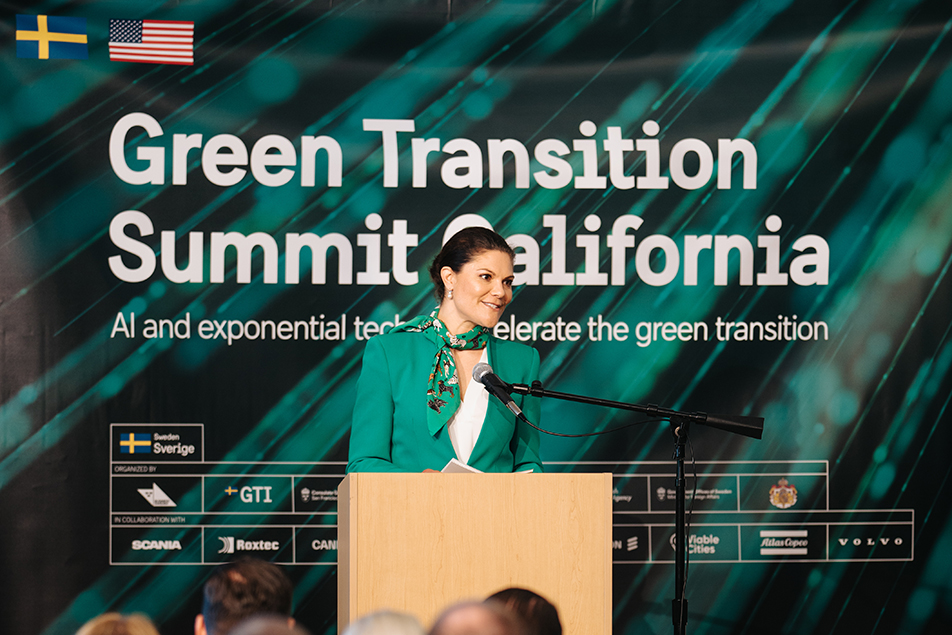 Kronprinsessan höll tal vid Green Transition Summit i Palo Alto, Kalifornien. 
