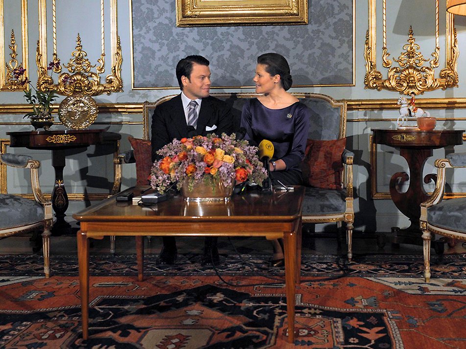 The Crown Princess and Mr Daniel Westling, as he was then known, meet the media on the announcement of their engagement in 2009.