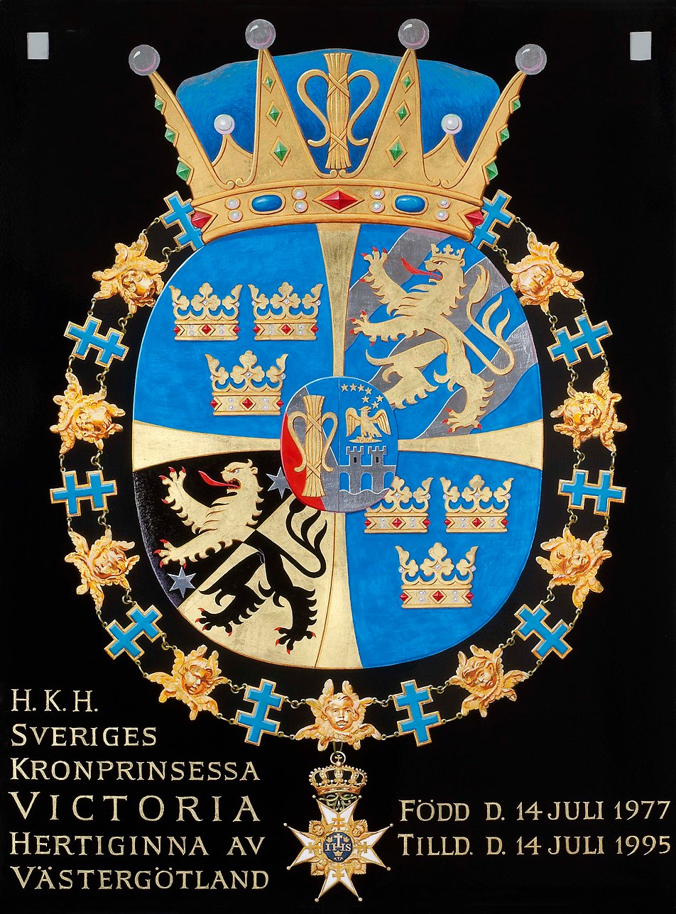 H.K.H. Kronprinsessans vapensköld, utförd av Bengt-Olof Kälde.